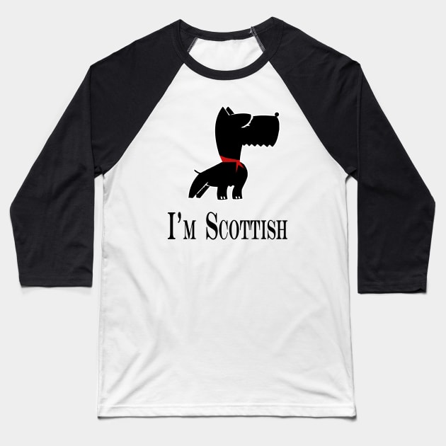 Black Scottish Terrier Baseball T-Shirt by SandraKC